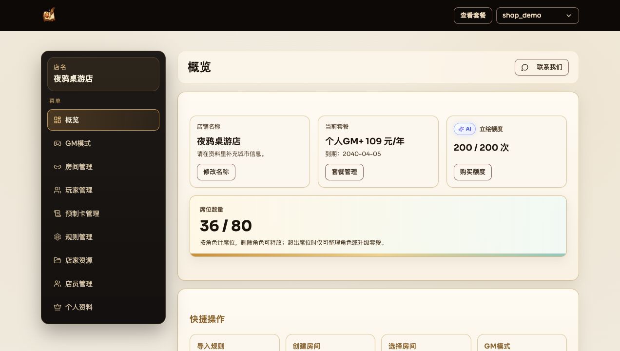 店家工作台概览